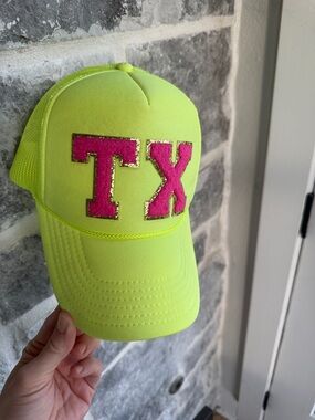 Neon Yellow Trucker Hat with Pink TX Patch